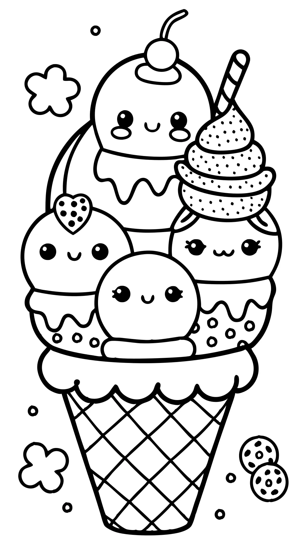 coloriage de crème glacée kawaii